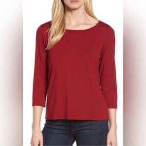 Eileen Fisher Ballet Neck Tee Red Size Small